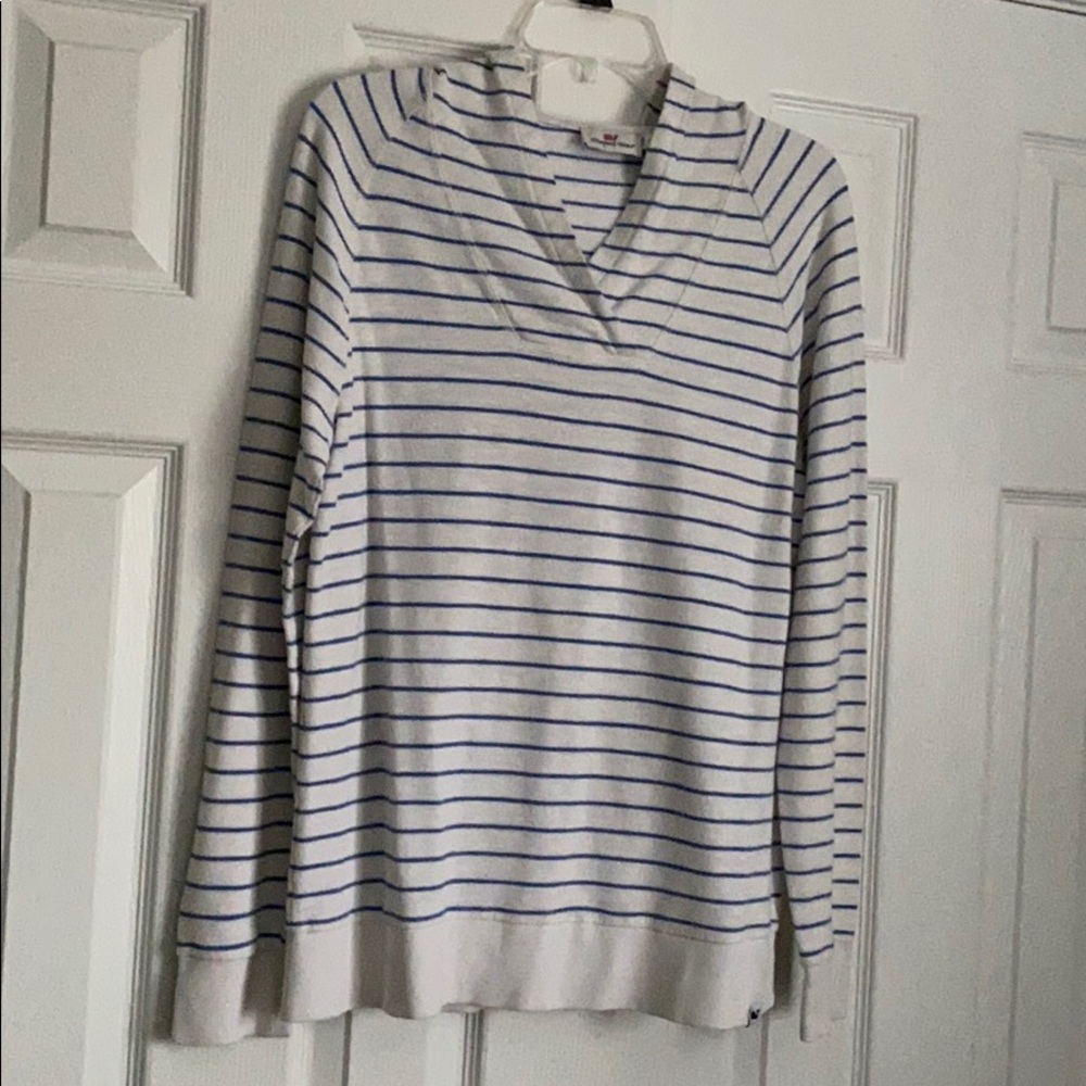 Vineyard Vines White and Blue Striped Lightweight Hoodie